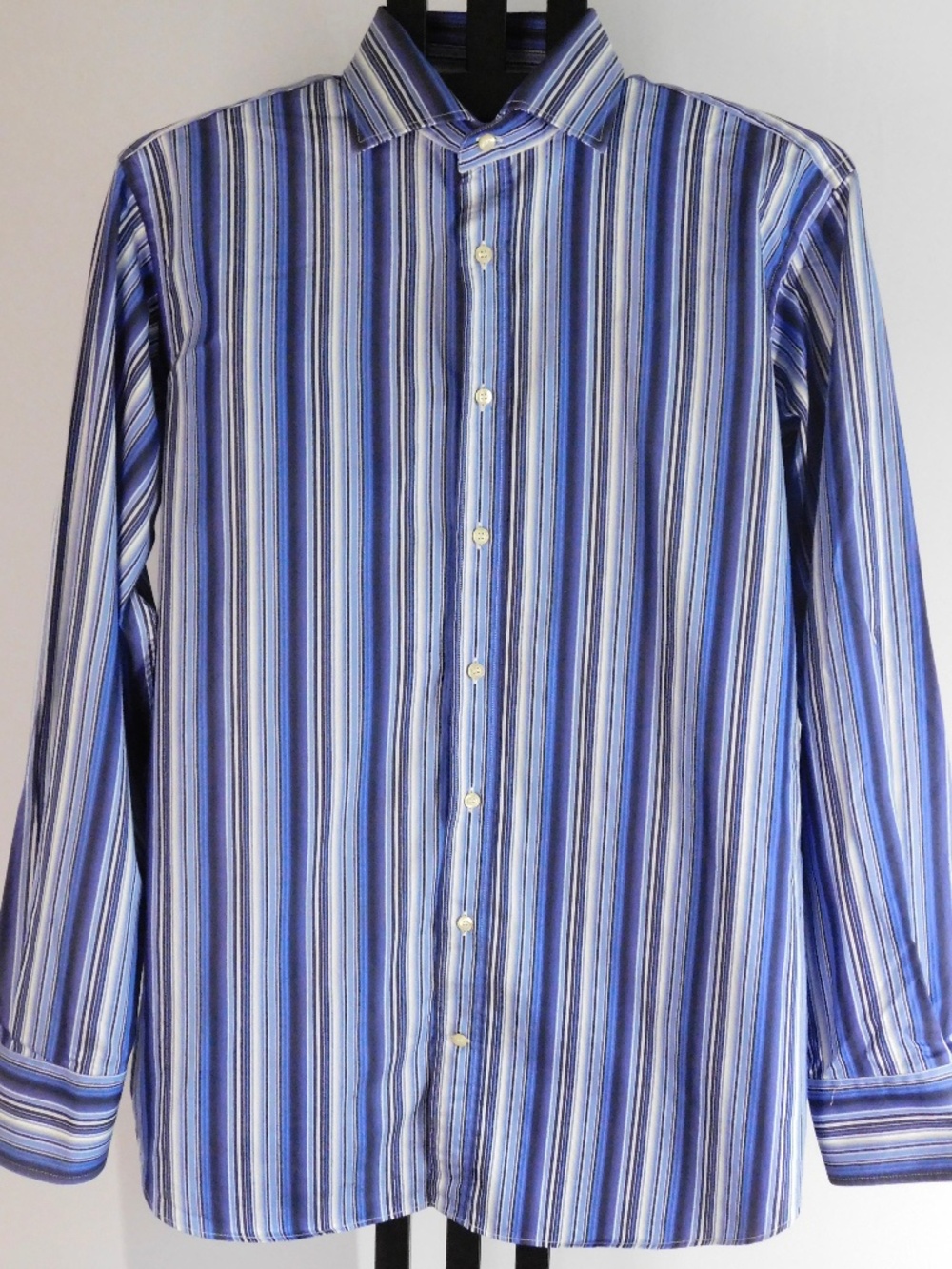 Etro Milano Men's Dress Shirt Size 43 17 Blue Multi Stripe Cotton Made in Italy